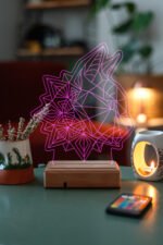 Özel Tasarım Geometrik Kedi 3D 16 Renk Dekoratif Led Lamba - Görsel 4