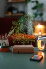 Özel Tasarım Geometrik Kedi 3D 16 Renk Dekoratif Led Lamba - Görsel 5