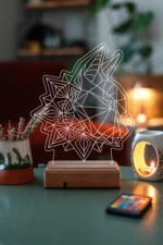Özel Tasarım Geometrik Kedi 3D 16 Renk Dekoratif Led Lamba - Görsel 7