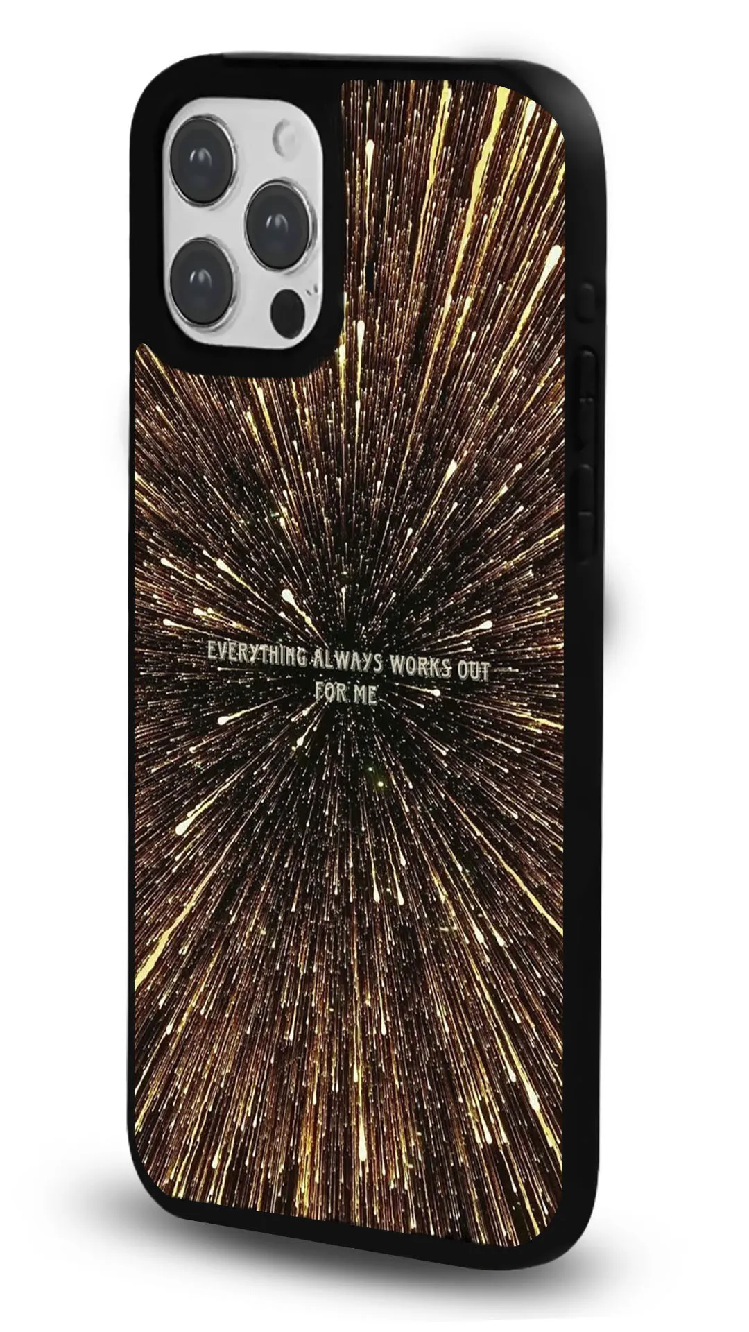 Altın Işıltı Motto tasarımlı Glossy telefon kılıfı, yandan görünüm