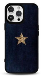 Lacivert Leopar Yıldız tasarımlı Glossy telefon kılıfı, arkadan görünüm