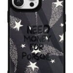 Yıldızlı Need Money Motto tasarımlı Glossy telefon kılıfı, arkadan görünüm