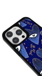 Lacivert Kalp Gözler Glossy Telefon Kılıfı - Görsel 3