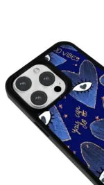Lacivert Kalp Gözler Gloosy Telefon Kılıfı - Görsel 3