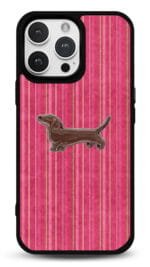 Pembe Çizgili Sosis Köpek tasarımlı Glossy telefon kılıfı, arkadan görünüm
