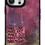 Make Love Make Art tasarımlı Glossy telefon kılıfı, arkadan görünüm