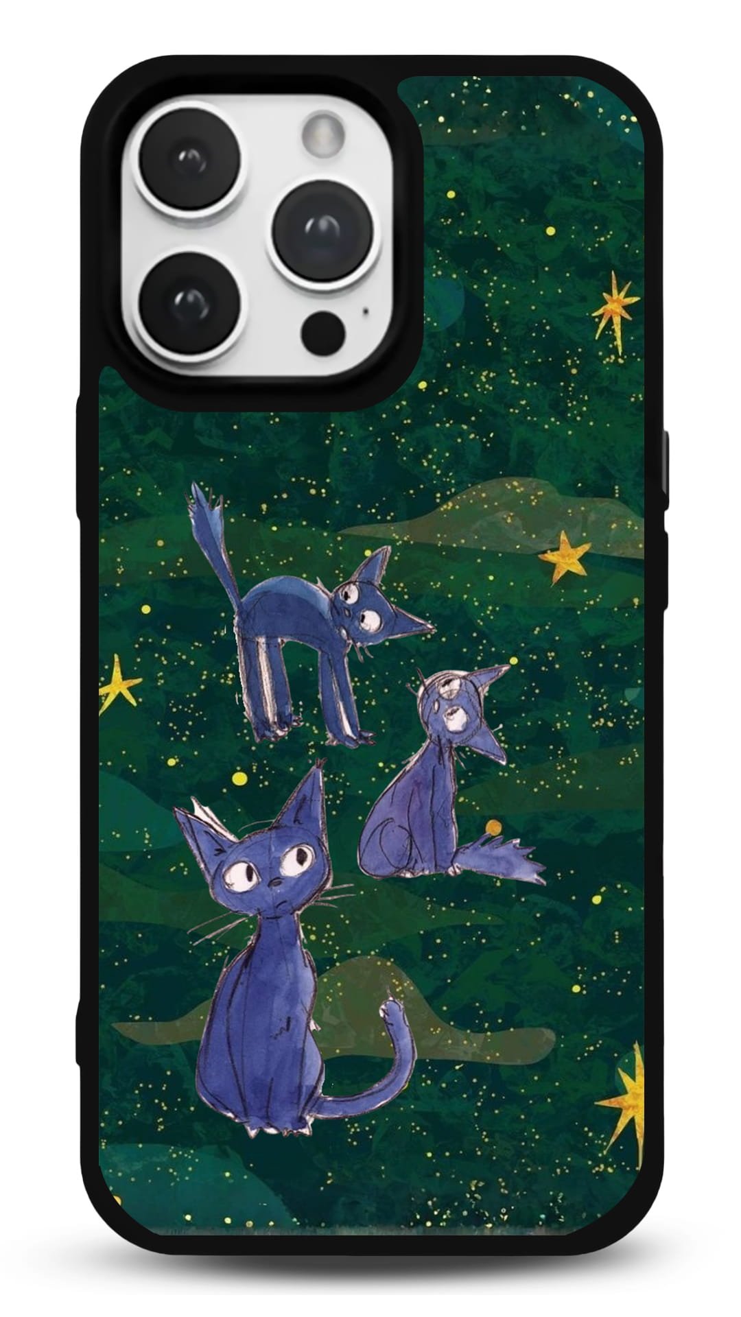 MDW-GS-083 Yıldızlı Mavi Kediler Gloosy Telefon Kılıfı - Görsel 1