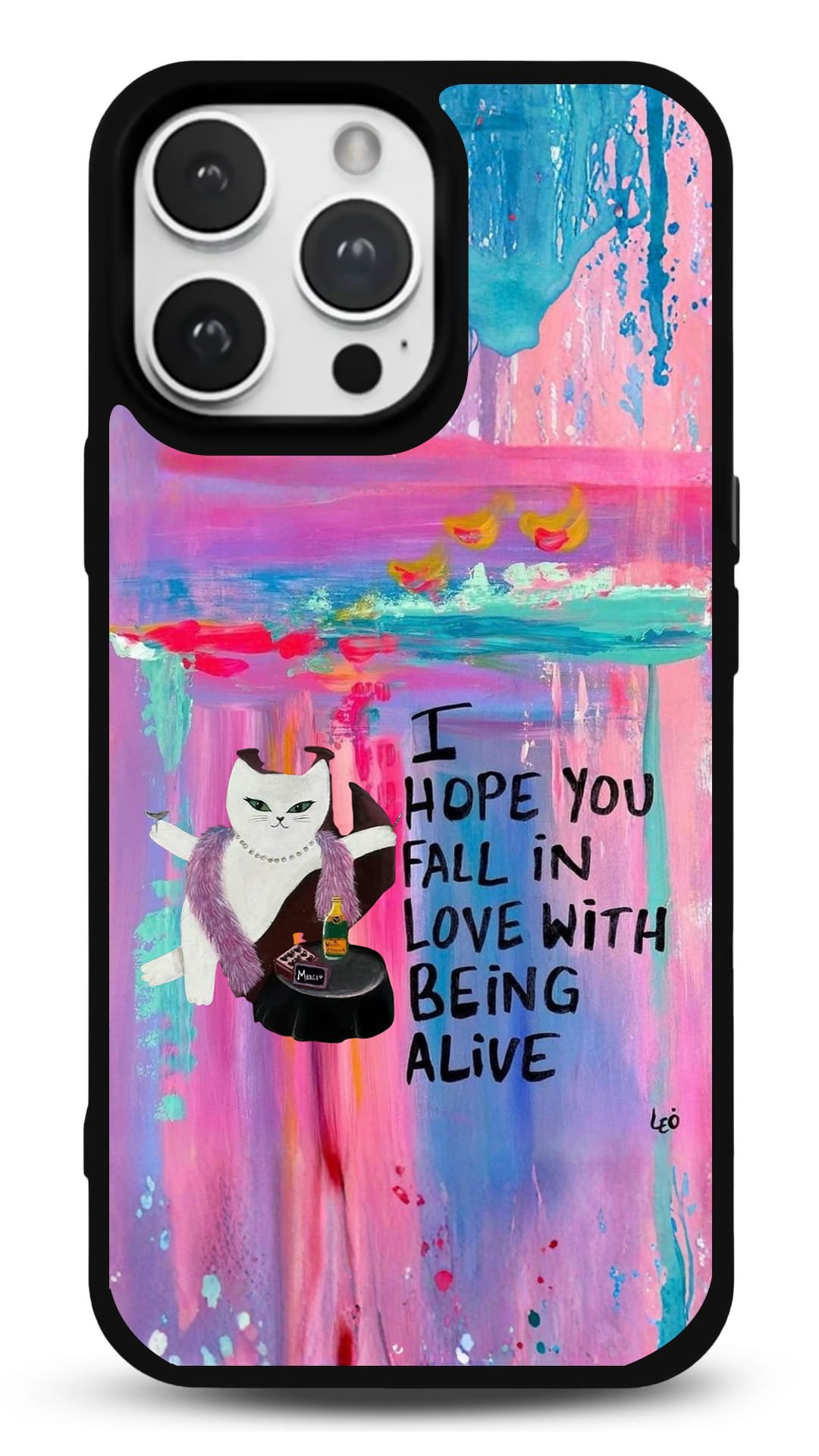 MDW-GS-094 Mutlu Kedi Motto Gloosy Telefon Kılıfı - Görsel 1