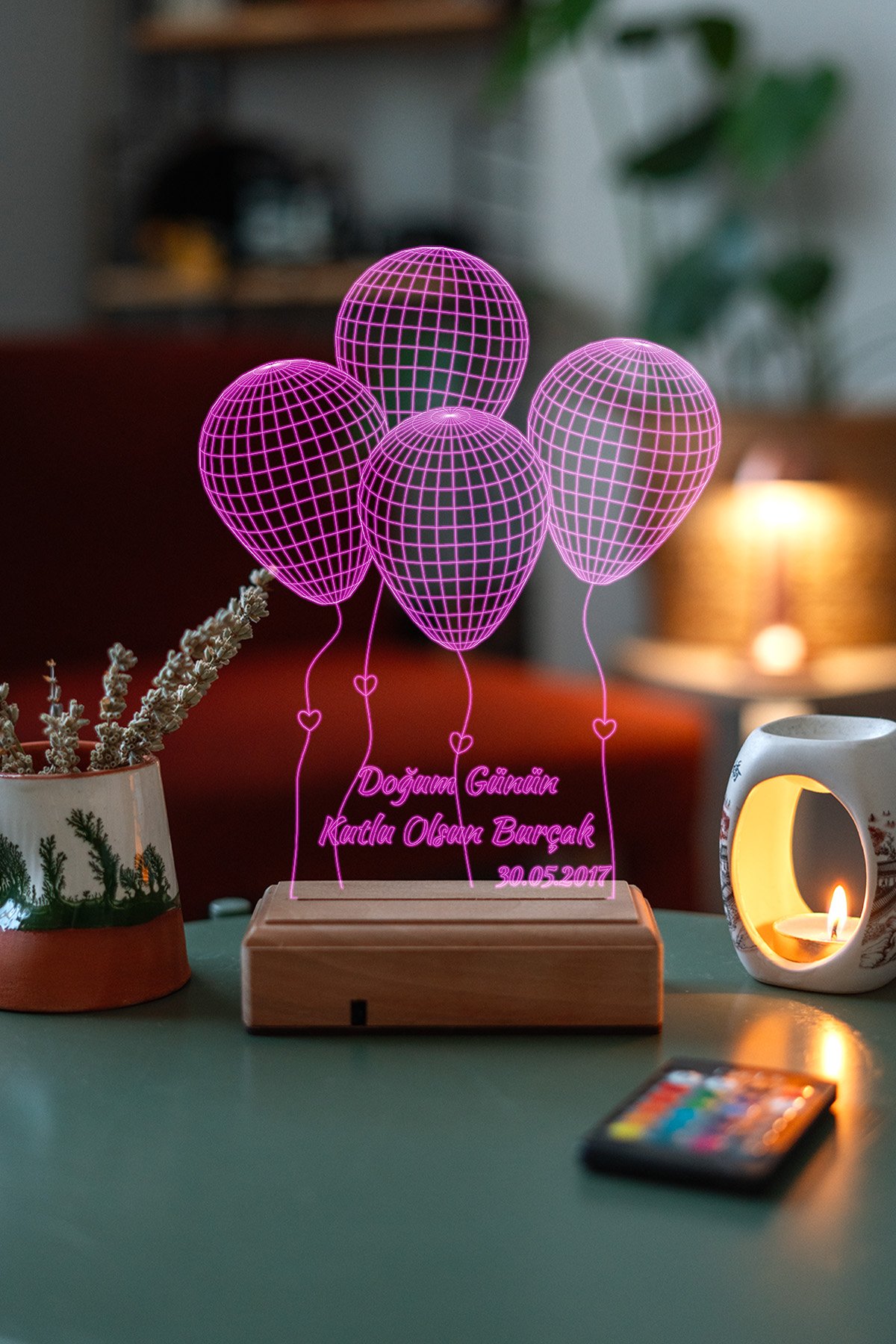 MDW-HP-1010 Doğum Günü Hediyesi 4 Balon 16 Renkli Kumandalı Gece Lambası - Görsel 1