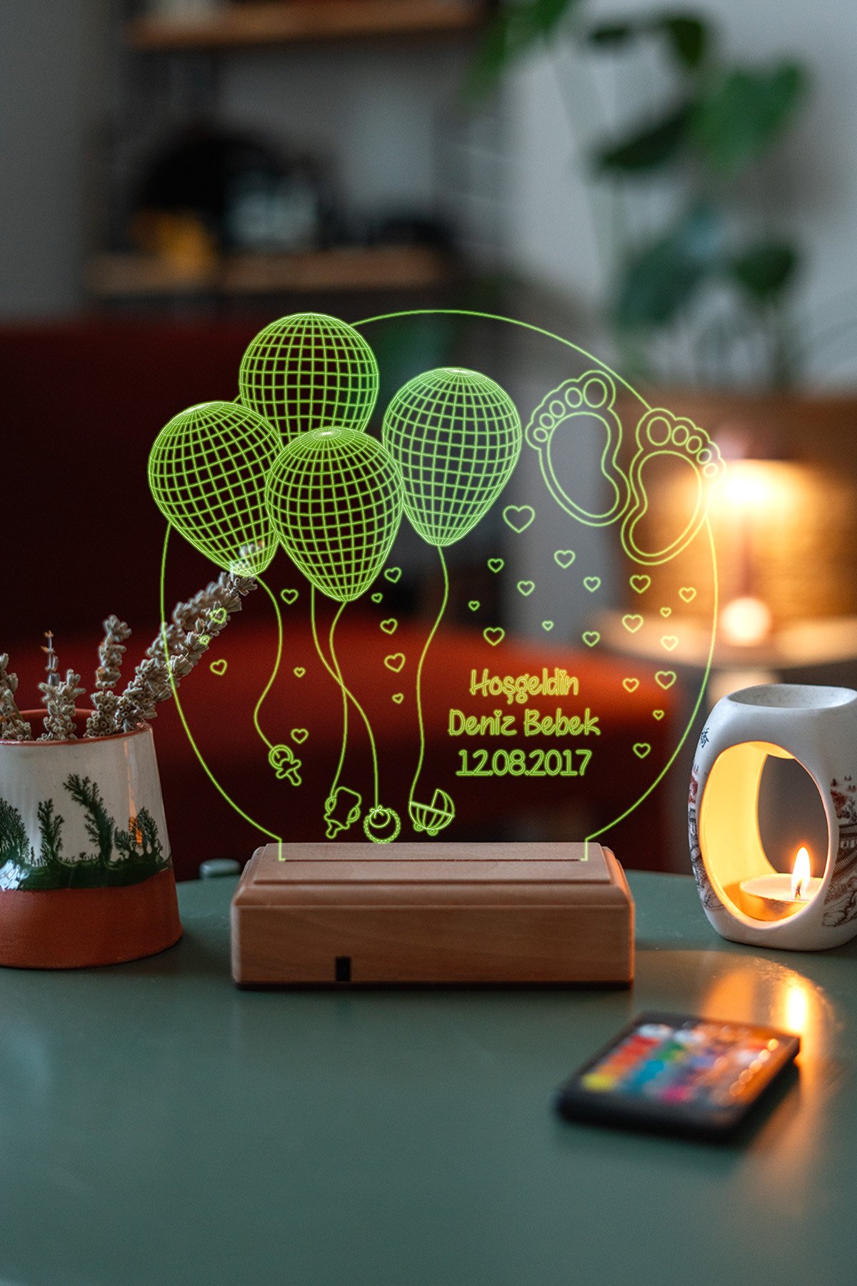 MDW-HP-1030 Yeni Doğan Hediyesi , Hoş Geldin Bebek Hediyesi 16 Renkli Kumandalı Gece Lambası - Görsel 1