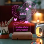 Kişiye Özel Doğum Günü Hediyesi Kalp Ve Yıldızlar 3D Dekoratif Led Lamba