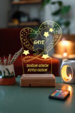 Kişiye Özel Doğum Günü Hediyesi Kalp Ve Yıldızlar 3D Dekoratif Led Lamba - Görsel 3