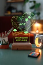 Kişiye Özel Doğum Günü Hediyesi Kalp Ve Yıldızlar 3D Dekoratif Led Lamba - Görsel 5