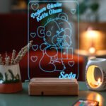 Doğum Gününe Özel Hediye 3D Ayıcık ve Kalpler Gece Led Lambası