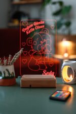 Doğum Gününe Özel Hediye 3D Ayıcık ve Kalpler Gece Led Lambası - Görsel 3
