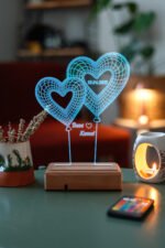 Kişiye Özel 3D 2 Kalpli Balon 16 Renk Dekoratif Led Lamba - Görsel 4