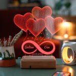 Sevgiliye Hediye 4 Kalpli & Sonsuzluk Tasarımlı 3D Led Lamba