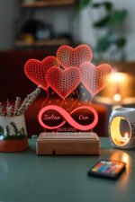 Sevgiliye Hediye 4 Kalpli & Sonsuzluk Tasarımlı 3D Led Lamba