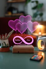 Sevgiliye Hediye 4 Kalpli & Sonsuzluk Tasarımlı 3D Led Lamba - Görsel 2