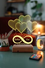 Sevgiliye Hediye 4 Kalpli & Sonsuzluk Tasarımlı 3D Led Lamba - Görsel 3