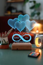 Sevgiliye Hediye 4 Kalpli & Sonsuzluk Tasarımlı 3D Led Lamba - Görsel 4