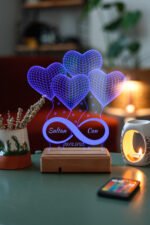Sevgiliye Hediye 4 Kalpli & Sonsuzluk Tasarımlı 3D Led Lamba - Görsel 6