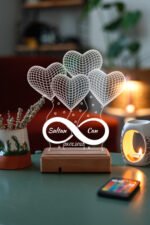Sevgiliye Hediye 4 Kalpli & Sonsuzluk Tasarımlı 3D Led Lamba - Görsel 7