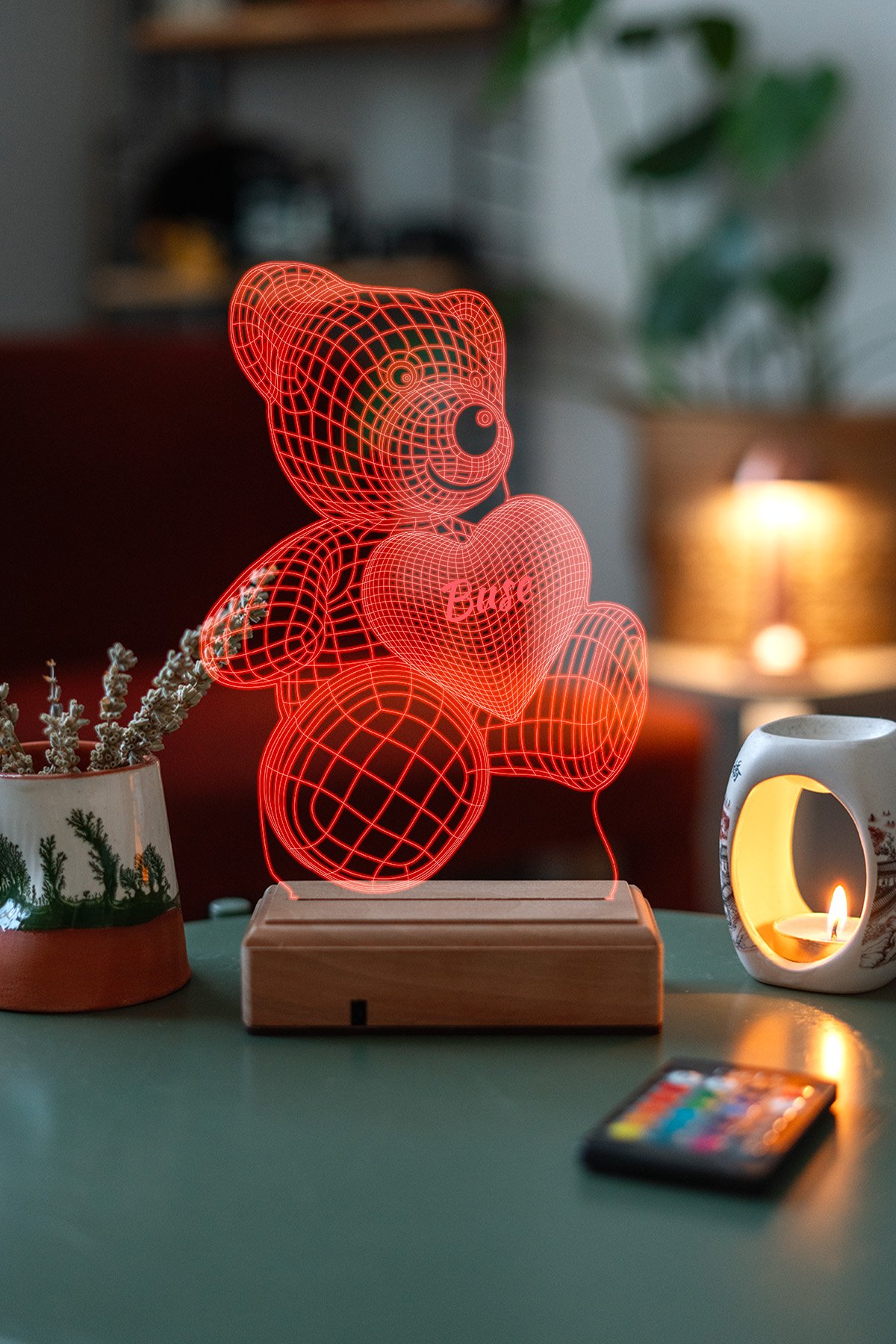 MDW-LV-1060 Kişiye Özel 3D Aşk Ayıcık 16 Renk Dekoratif Led Lamba - Görsel 1