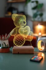 Kişiye Özel 3D Aşk Ayıcık 16 Renk Dekoratif Led Lamba - Görsel 3