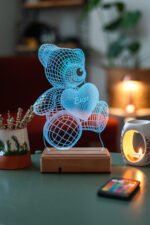 Kişiye Özel 3D Aşk Ayıcık 16 Renk Dekoratif Led Lamba - Görsel 4