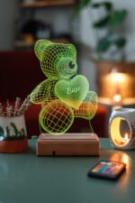 Kişiye Özel 3D Aşk Ayıcık 16 Renk Dekoratif Led Lamba - Görsel 5
