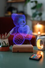 Kişiye Özel 3D Aşk Ayıcık 16 Renk Dekoratif Led Lamba - Görsel 6