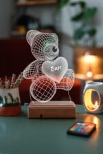 Kişiye Özel 3D Aşk Ayıcık 16 Renk Dekoratif Led Lamba - Görsel 7