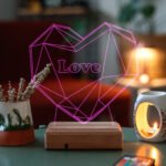 Sevgiliye Hediye Geometrik Kalp Love 16 Renkli Kumandalı Gece Lambası