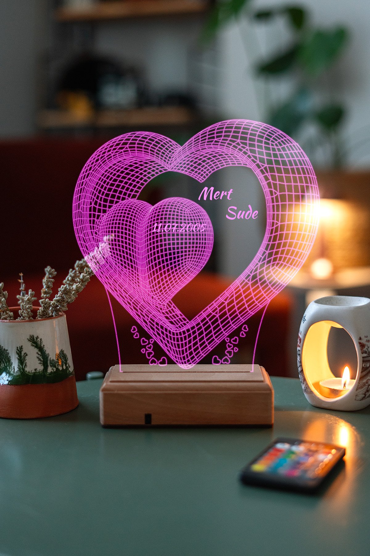 MDW-LV-1140 Sevgiliye Hediye Aşk ve Sonsuzluk 3D 16 Renk Dekoratif Led Lamba - Görsel 1