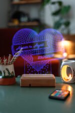Sevgiliye Hediye Kalp&İsim&Tarih 3D 16 Renk Dekoratif Led Tasarım Lamba - Görsel 7