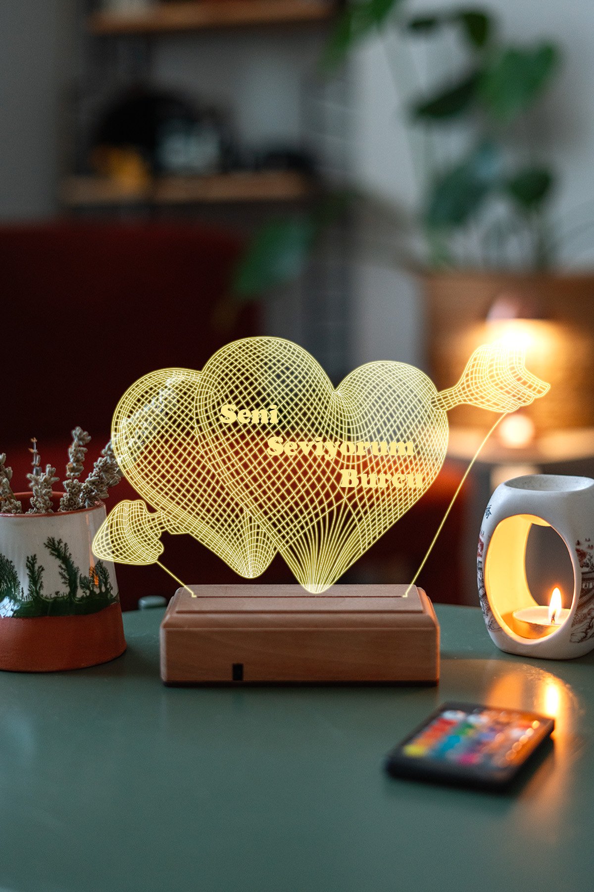 MDW-LV-1160 Sevgiliye Hediye 3D Oklu Kalp Seni Seviyorum 16 Renk Dekoratif Led Lamba - Görsel 1