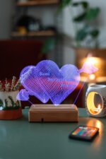Sevgiliye Hediye 3D Oklu Kalp Seni Seviyorum 16 Renk Dekoratif Led Lamba - Görsel 4