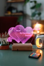 Sevgiliye Hediye 3D Oklu Kalp Seni Seviyorum 16 Renk Dekoratif Led Lamba - Görsel 6