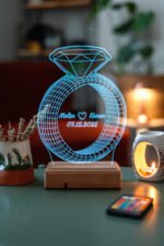 Sevgiliye Hediye Tektaş Yüzük 3D 16 Renk Dekoratif Led Lamba - Görsel 6