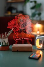 Sevgiliye Hediye 3D 16 Renk Dekoratif Led Lamba 3 Gül - Görsel 2