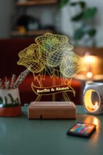 Sevgiliye Hediye 3D 16 Renk Dekoratif Led Lamba 3 Gül - Görsel 3