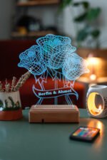 Sevgiliye Hediye 3D 16 Renk Dekoratif Led Lamba 3 Gül - Görsel 4