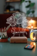 Sevgiliye Hediye 3D 16 Renk Dekoratif Led Lamba 3 Gül - Görsel 7
