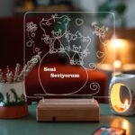 Kişiye Özel Kalp ve Kedicik 3D 16 Renk Dekoratif Led Lamba