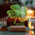 Kişiye Özel 3D Yonca Kalp 16 Renk Dekoratif Led Lamba