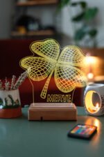 Kişiye Özel 3D Yonca Kalp 16 Renk Dekoratif Led Lamba - Görsel 3