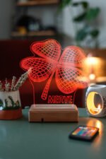 Kişiye Özel 3D Yonca Kalp 16 Renk Dekoratif Led Lamba - Görsel 4