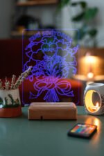 Kişiye Özel 3D Aşk Çiçek 16 Renk Dekoratif Led Lamba