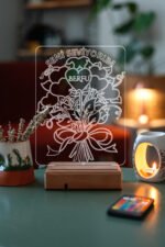 Kişiye Özel 3D Aşk Çiçek 16 Renk Dekoratif Led Lamba - Görsel 2